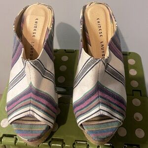Striped mules, size 7.